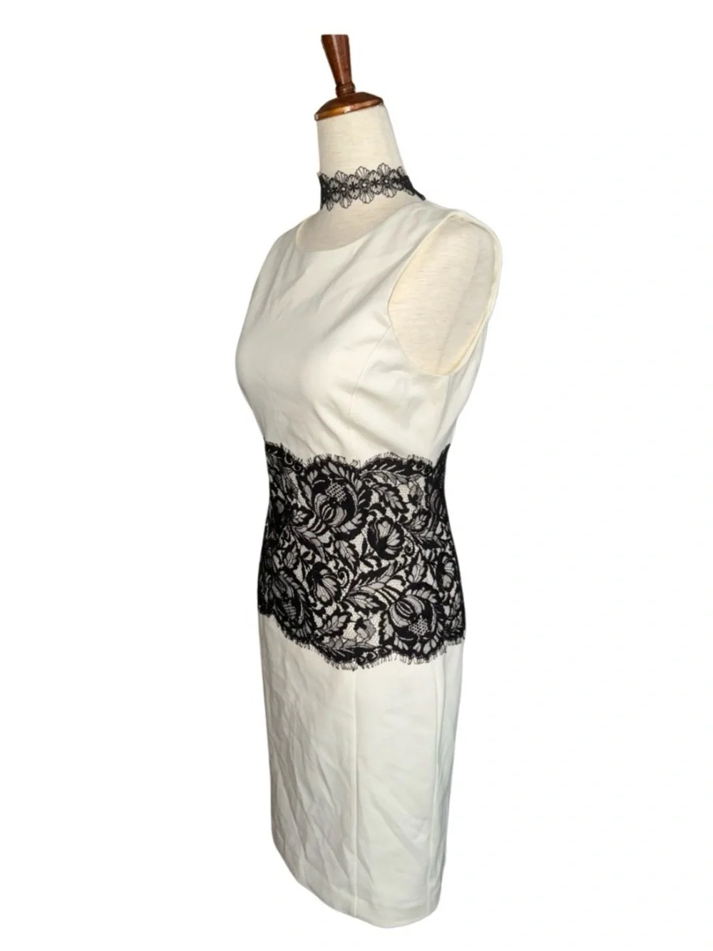 Cream Sheath Dress Black Lace Waist Corset Romantic Dark Academia Cocktail dress
